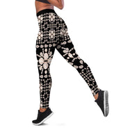 Aloha Hawaii Shell Quilt Leggings Seamless Style LT14 Black - Polynesian Pride