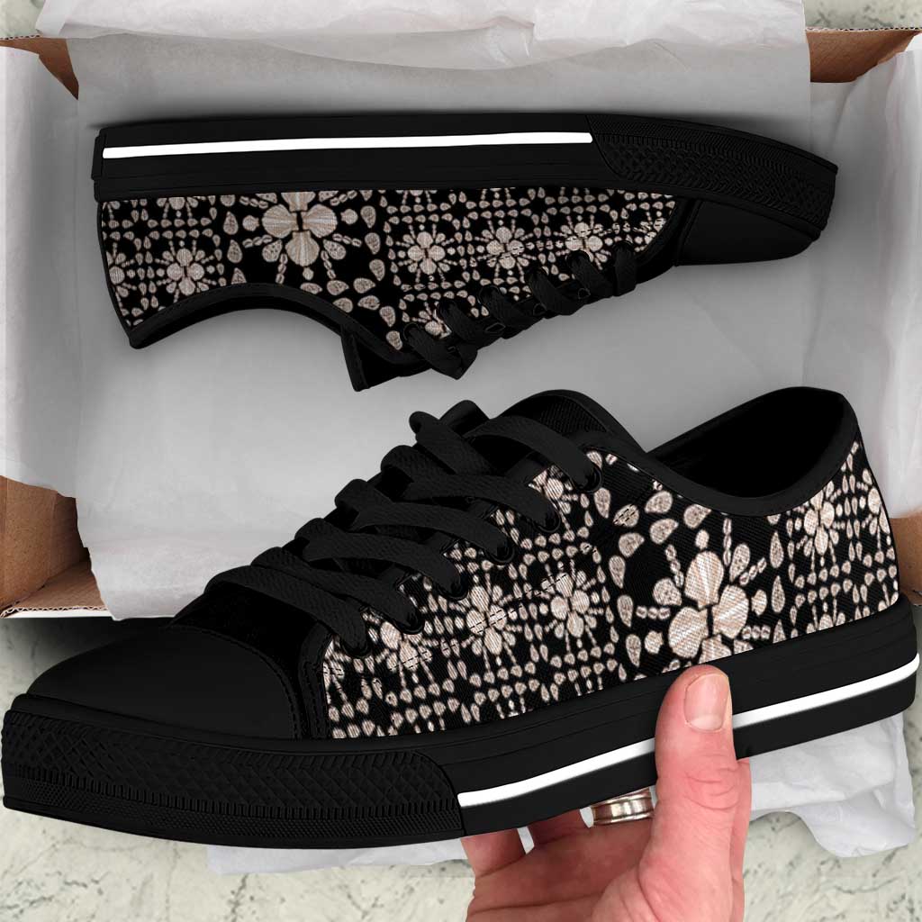 Aloha Hawaii Shell Quilt Low Top Shoes Seamless Style LT14 Black - Polynesian Pride