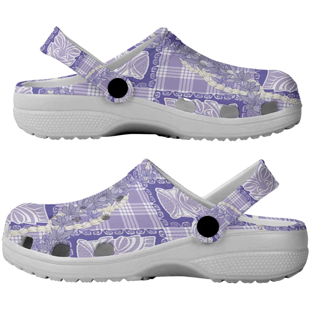 Aloha Hawaii Tiki Palaka Motifs Clogs Shoes Honohono Lei Purple Elegant Vibes LT14 - Polynesian Pride