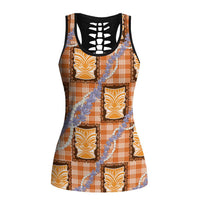 Aloha Hawaii Tiki Palaka Motifs Hollow Tank Top Honohono Lei Orange Elegant Vibes LT14 Female Orange - Polynesian Pride