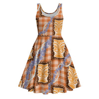 Aloha Hawaii Tiki Palaka Motifs Midi Dress Honohono Lei Orange Elegant Vibes LT14 Orange - Polynesian Pride