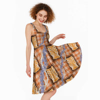 Aloha Hawaii Tiki Palaka Motifs Midi Dress Honohono Lei Orange Elegant Vibes LT14 - Polynesian Pride