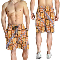 Aloha Hawaii Tiki Palaka Motifs Shorts for Men Honohono Lei Orange Elegant Vibes LT14 - Polynesian Pride