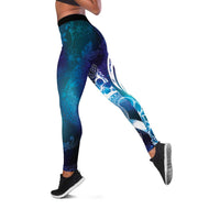 Aloha Hawaii Turtle Leggings Teal Purple Ribbon - Polynesian Pride