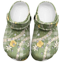Aloha Puakenikeni Anthurium Pikake Lei Clogs Shoes Green Hawaiian Palaka Pattern LT9 Green - Polynesian Pride
