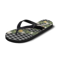 Aloha Puakenikeni Anthurium Pikake Lei Flip Flops Black Hawaiian Palaka Pattern