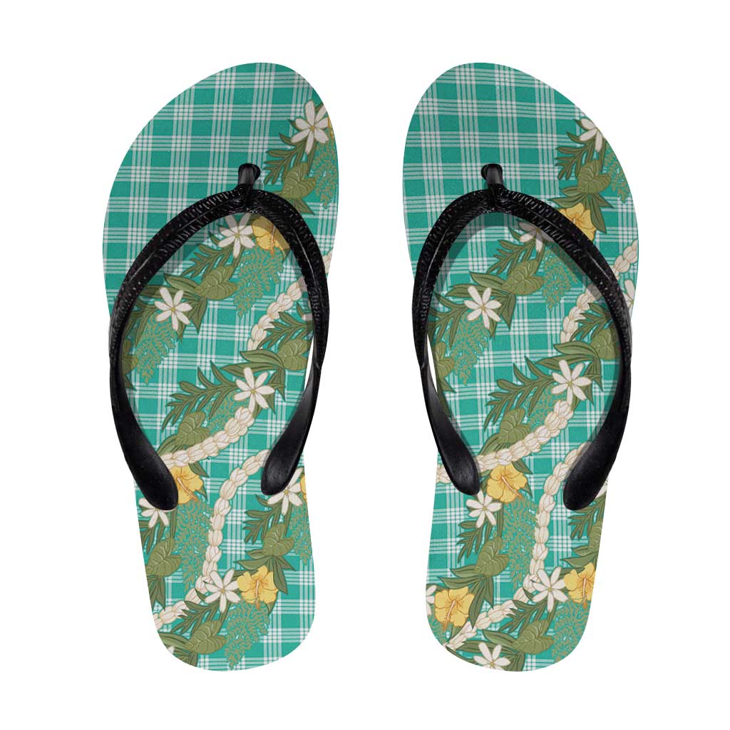 Aloha Puakenikeni Anthurium Pikake Lei Flip Flops Marine Hawaiian Palaka Pattern LT9 Marine - Polynesian Pride