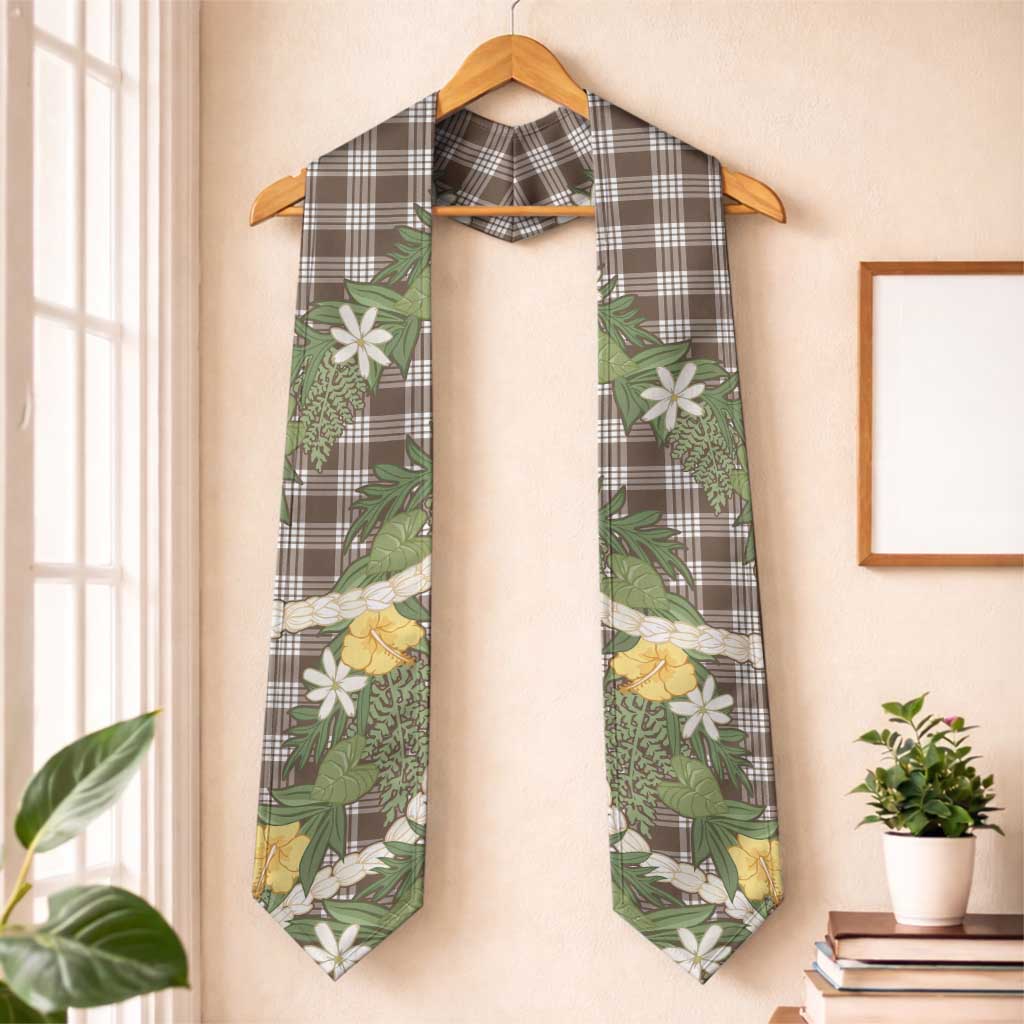 Aloha Puakenikeni Anthurium Pikake Lei Graduation Stole Chocolate Hawaiian Palaka Pattern LT9 One Size Chocolate - Polynesian Pride