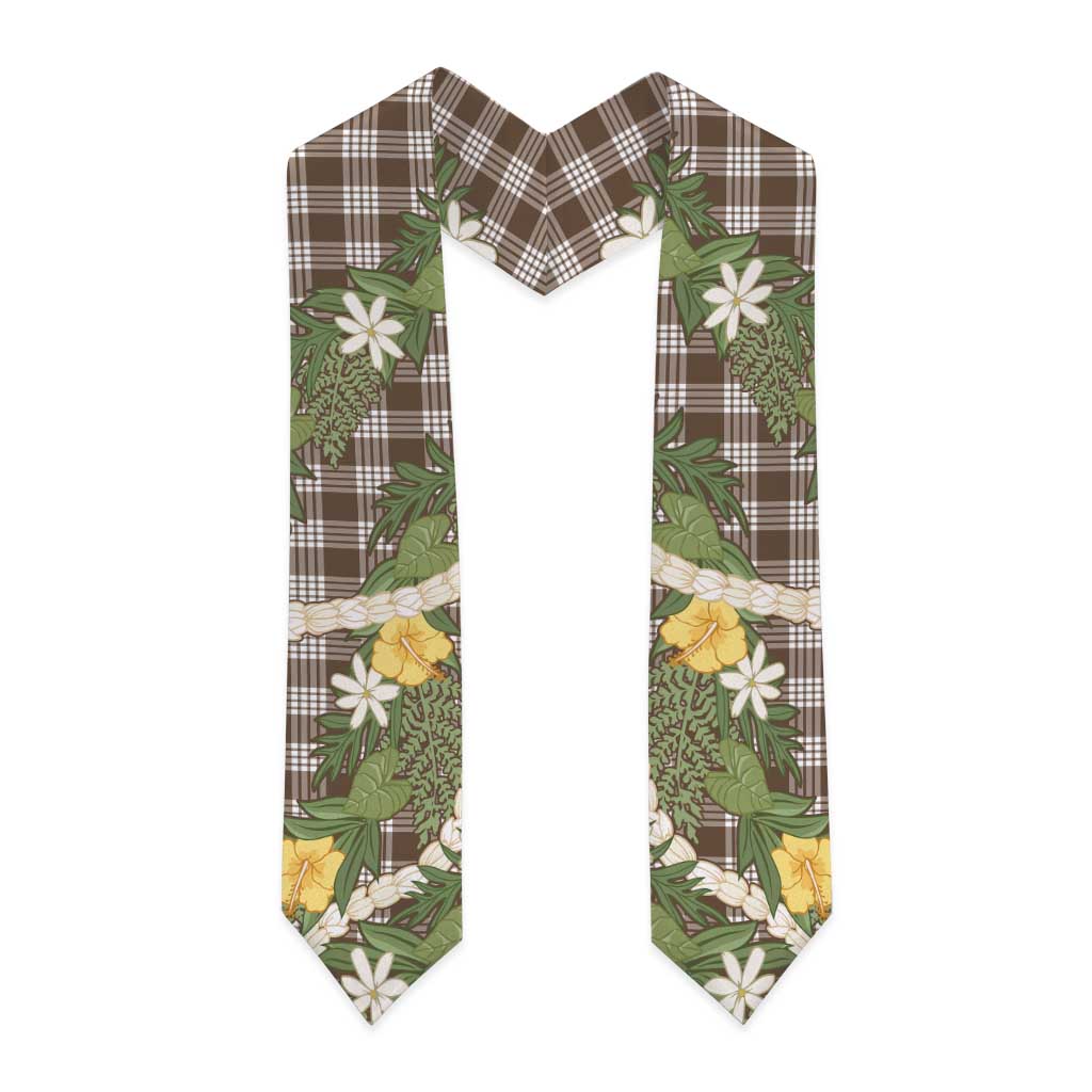 Aloha Puakenikeni Anthurium Pikake Lei Graduation Stole Chocolate Hawaiian Palaka Pattern LT9 - Polynesian Pride