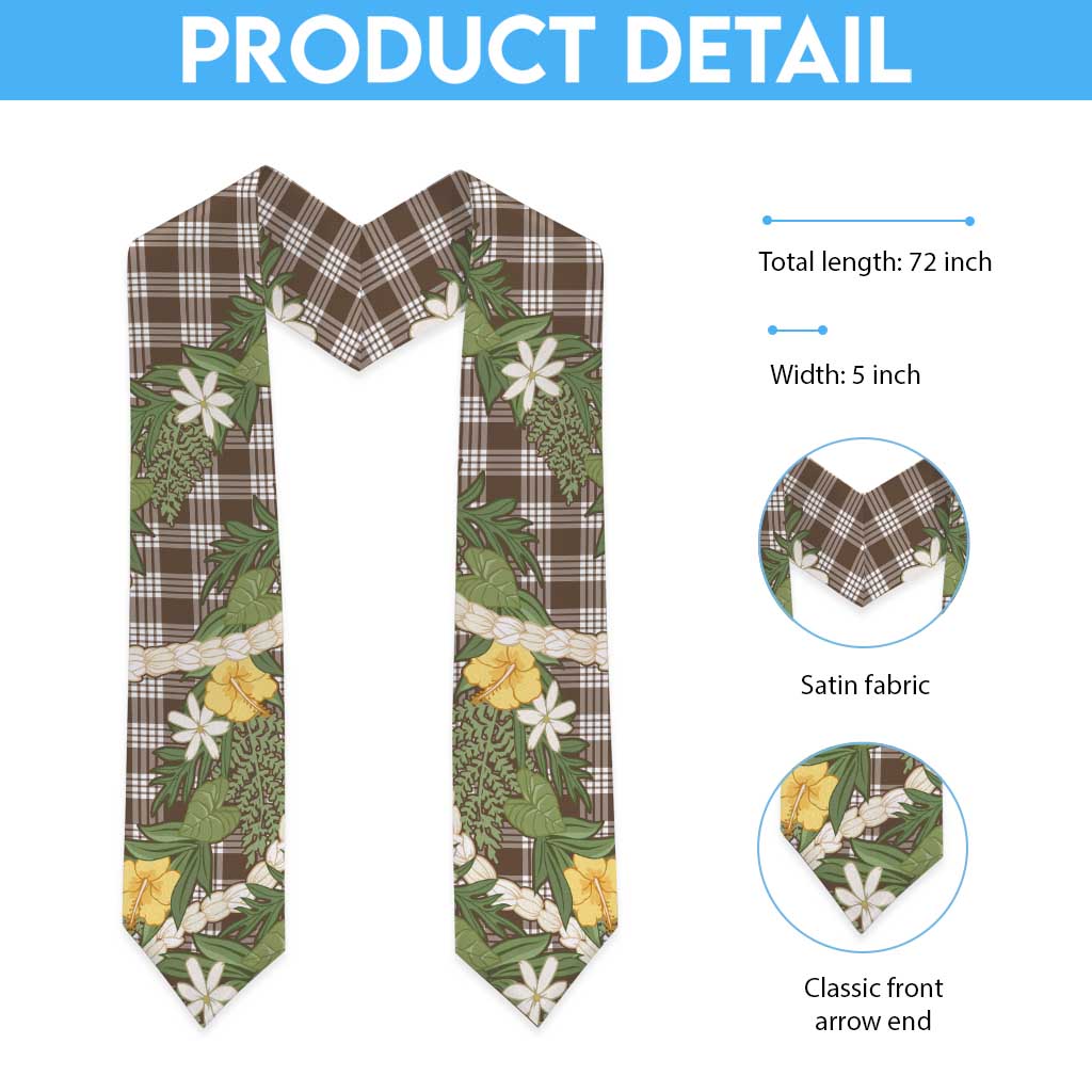 Aloha Puakenikeni Anthurium Pikake Lei Graduation Stole Chocolate Hawaiian Palaka Pattern LT9 - Polynesian Pride