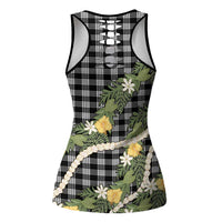 Aloha Puakenikeni Anthurium Pikake Lei Hollow Tank Top Black Hawaiian Palaka Pattern