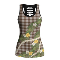 Aloha Puakenikeni Anthurium Pikake Lei Hollow Tank Top Chocolate Hawaiian Palaka Pattern