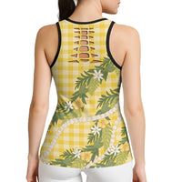 Aloha Puakenikeni Anthurium Pikake Lei Hollow Tank Top Gold Hawaiian Palaka Pattern