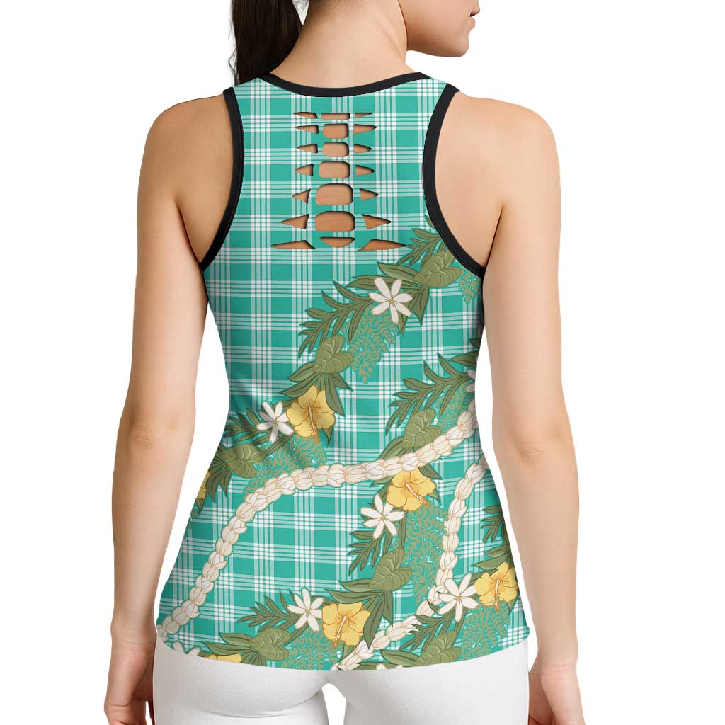 Aloha Puakenikeni Anthurium Pikake Lei Hollow Tank Top Marine Hawaiian Palaka Pattern