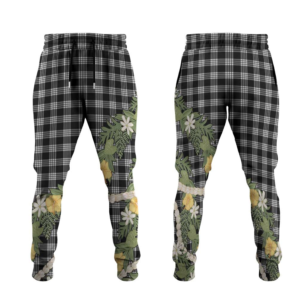 Aloha Puakenikeni Anthurium Pikake Lei Jogger Pants Black Hawaiian Palaka Pattern