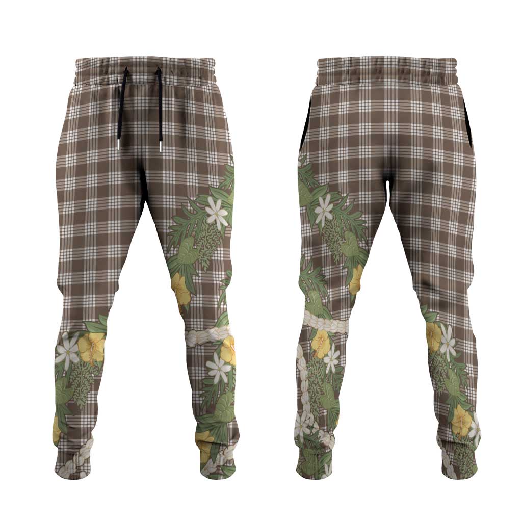Aloha Puakenikeni Anthurium Pikake Lei Jogger Pants Chocolate Hawaiian Palaka Pattern LT9 Chocolate - Polynesian Pride