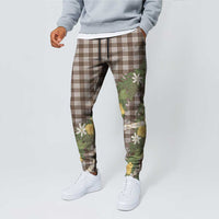 Aloha Puakenikeni Anthurium Pikake Lei Jogger Pants Chocolate Hawaiian Palaka Pattern LT9 - Polynesian Pride