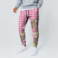 Aloha Puakenikeni Anthurium Pikake Lei Jogger Pants Tropical Pink Hawaiian Palaka Pattern