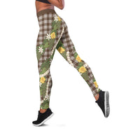 Aloha Puakenikeni Anthurium Pikake Lei Leggings Chocolate Hawaiian Palaka Pattern LT9 Chocolate - Polynesian Pride