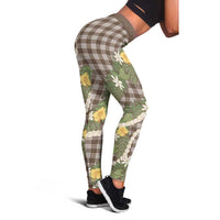 Aloha Puakenikeni Anthurium Pikake Lei Leggings Chocolate Hawaiian Palaka Pattern LT9 - Polynesian Pride