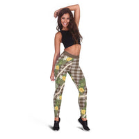 Aloha Puakenikeni Anthurium Pikake Lei Leggings Chocolate Hawaiian Palaka Pattern LT9 - Polynesian Pride