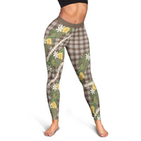 Aloha Puakenikeni Anthurium Pikake Lei Leggings Chocolate Hawaiian Palaka Pattern LT9 - Polynesian Pride