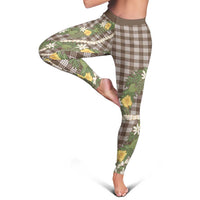 Aloha Puakenikeni Anthurium Pikake Lei Leggings Chocolate Hawaiian Palaka Pattern LT9 - Polynesian Pride