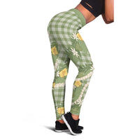 Aloha Puakenikeni Anthurium Pikake Lei Leggings Green Hawaiian Palaka Pattern LT9 - Polynesian Pride