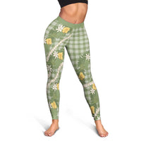 Aloha Puakenikeni Anthurium Pikake Lei Leggings Green Hawaiian Palaka Pattern LT9 - Polynesian Pride