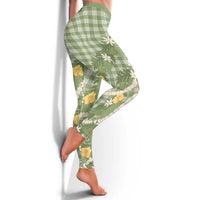 Aloha Puakenikeni Anthurium Pikake Lei Leggings Green Hawaiian Palaka Pattern LT9 - Polynesian Pride