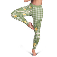 Aloha Puakenikeni Anthurium Pikake Lei Leggings Green Hawaiian Palaka Pattern LT9 - Polynesian Pride