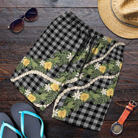 Aloha Puakenikeni Anthurium Pikake Lei Shorts for Men Black Hawaiian Palaka Pattern LT9 Black - Polynesian Pride