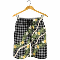 Aloha Puakenikeni Anthurium Pikake Lei Shorts for Men Black Hawaiian Palaka Pattern LT9 - Polynesian Pride