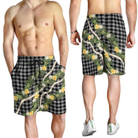 Aloha Puakenikeni Anthurium Pikake Lei Shorts for Men Black Hawaiian Palaka Pattern LT9 - Polynesian Pride