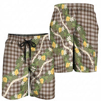 Aloha Puakenikeni Anthurium Pikake Lei Shorts for Men Chocolate Hawaiian Palaka Pattern