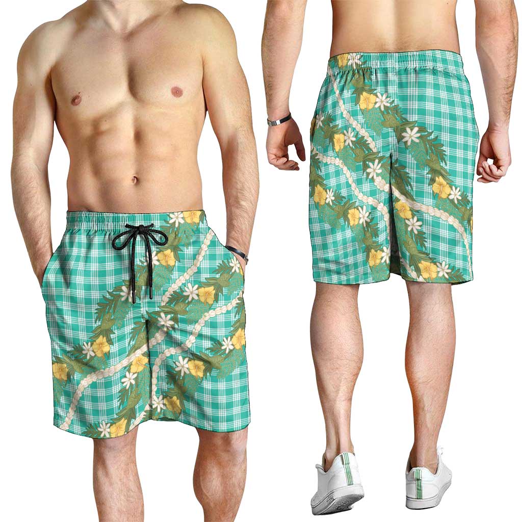 Aloha Puakenikeni Anthurium Pikake Lei Shorts for Men Marine Hawaiian Palaka Pattern