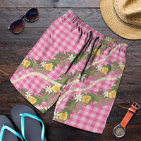 Aloha Puakenikeni Anthurium Pikake Lei Shorts for Men Tropical Pink Hawaiian Palaka Pattern