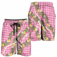 Aloha Puakenikeni Anthurium Pikake Lei Shorts for Men Tropical Pink Hawaiian Palaka Pattern