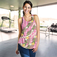 Aloha Puakenikeni Anthurium Pikake Lei Women Racerback Tank Tropical Pink Hawaiian Palaka Pattern LT9 - Polynesian Pride