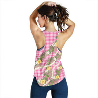 Aloha Puakenikeni Anthurium Pikake Lei Women Racerback Tank Tropical Pink Hawaiian Palaka Pattern LT9 - Polynesian Pride