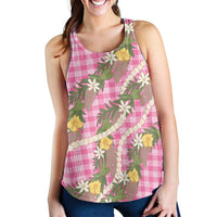 Aloha Puakenikeni Anthurium Pikake Lei Women Racerback Tank Tropical Pink Hawaiian Palaka Pattern LT9 - Polynesian Pride