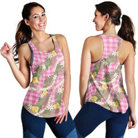 Aloha Puakenikeni Anthurium Pikake Lei Women Racerback Tank Tropical Pink Hawaiian Palaka Pattern LT9 - Polynesian Pride