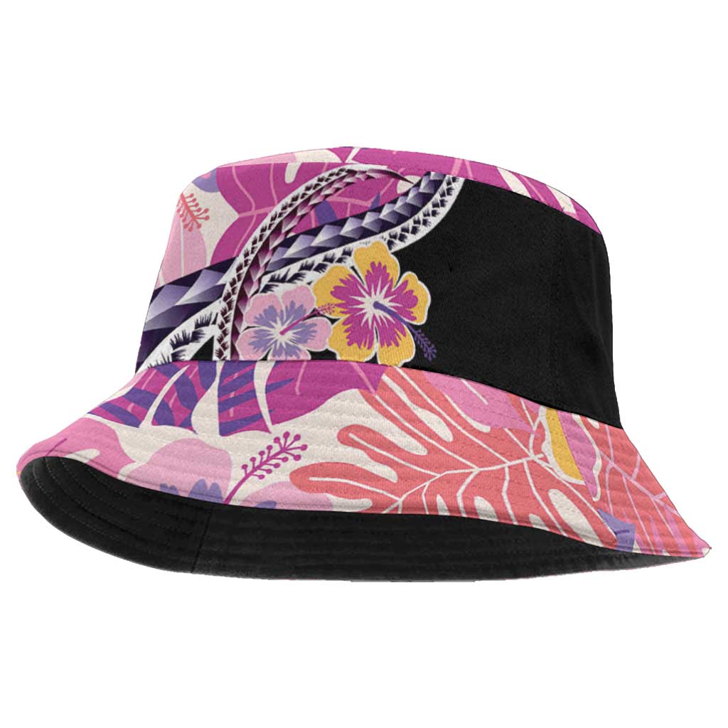 Aloha Vintage Hibiscus Lei Seamless Pattern Bucket Hat LT9 One Size Pink - Polynesian Pride