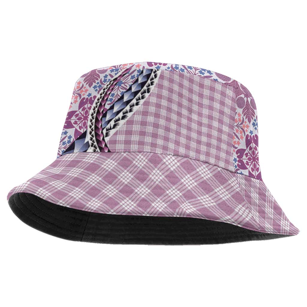 Aloha Vintage Palaka Floral Hawaiian Quilt Bucket Hat Akala Motif - Polynesian Pride