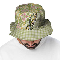 Aloha Vintage Palaka Floral Hawaiian Quilt Bucket Hat Omaomao Motif - Polynesian Pride