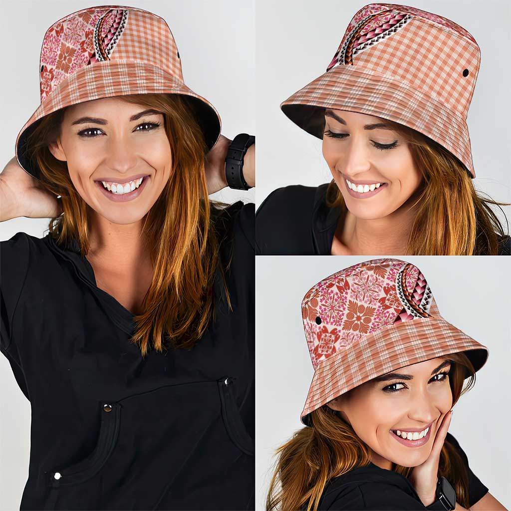 Aloha Vintage Palaka Floral Hawaiian Quilt Bucket Hat Ulaula Motif - Polynesian Pride