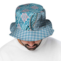 Aloha Vintage Palaka Floral Hawaiian Quilt Bucket Hat Uliuli Motif - Polynesian Pride