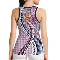 Aloha Vintage Palaka Floral Hawaiian Quilt Hollow Tank Top Akala Motif - Polynesian Pride