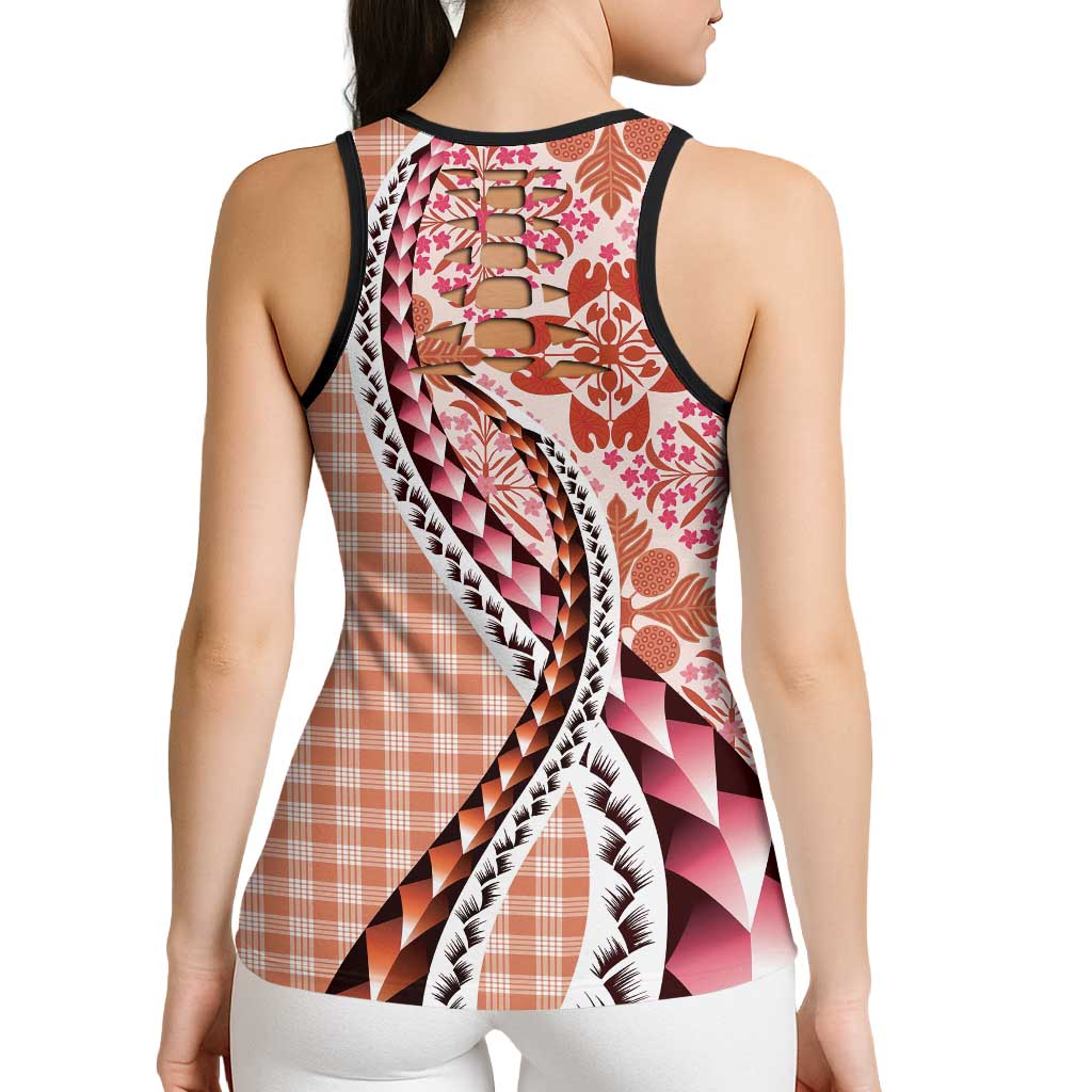 Aloha Vintage Palaka Floral Hawaiian Quilt Hollow Tank Top Ulaula Motif - Polynesian Pride