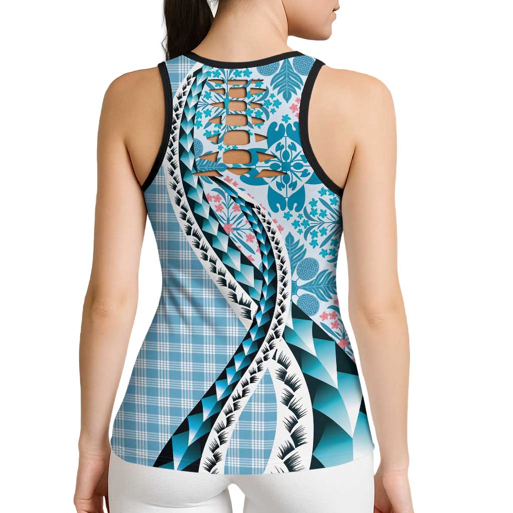 Aloha Vintage Palaka Floral Hawaiian Quilt Hollow Tank Top Uliuli Motif - Polynesian Pride